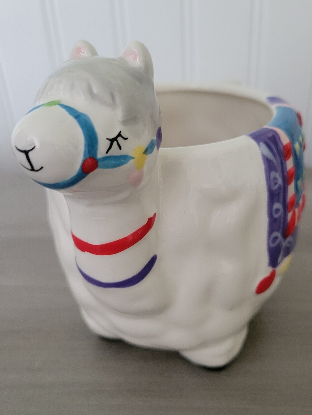 Ceramic White Llama Mug with Multicolor Accents